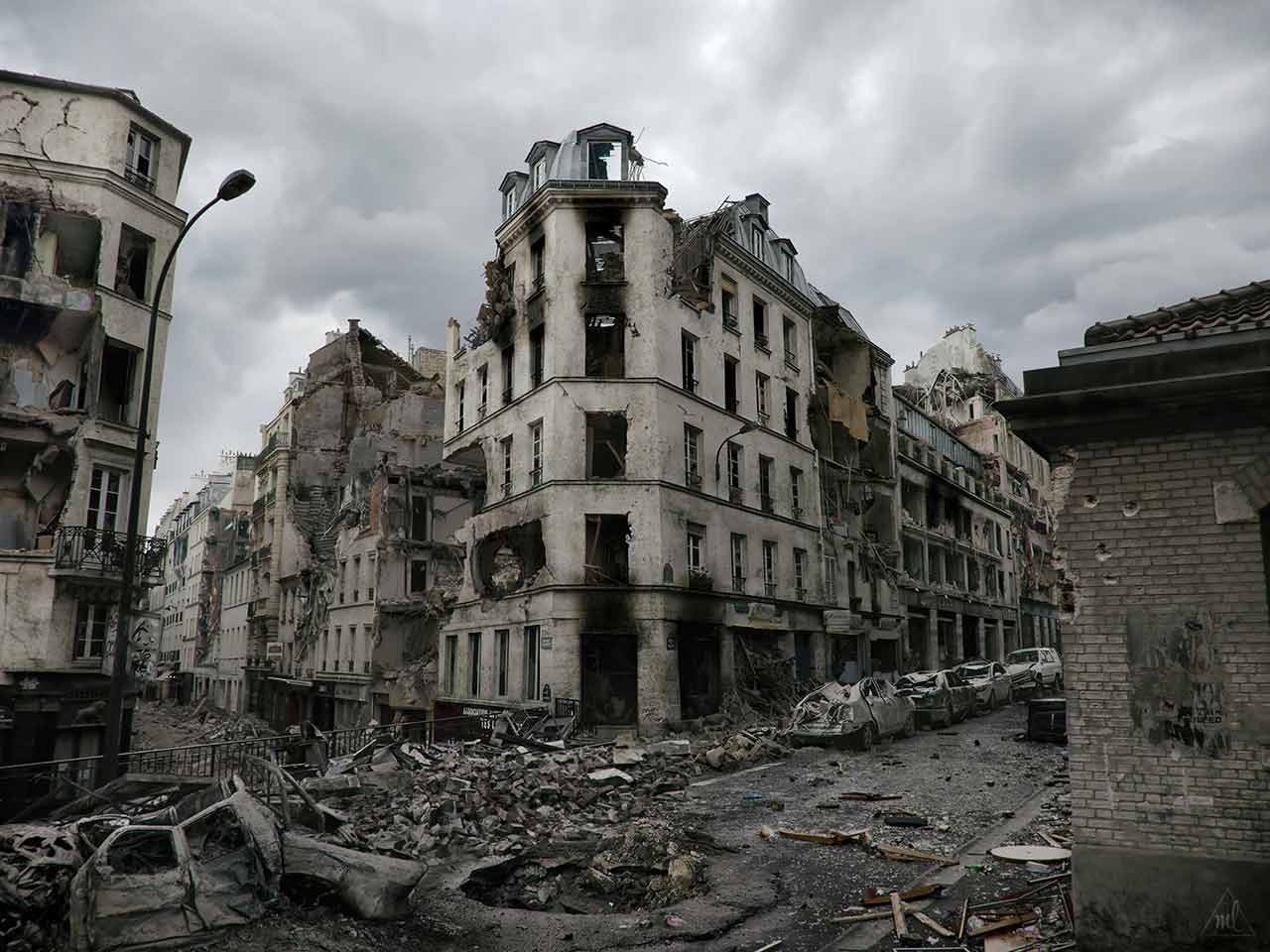 matte painting destroying Paris street